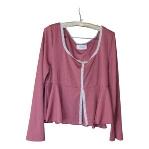 Cider Pink Feminine Long Sleeved Top 1X